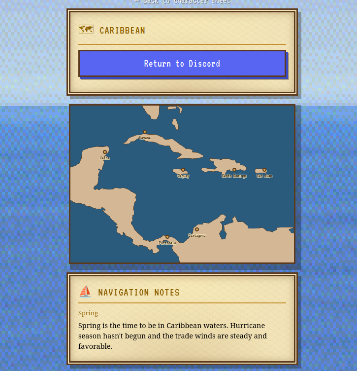 Caribbean map with ports and trade routes